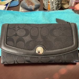 Coach Black Signature Fabric Wallet with Checkbook Cover